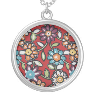 hand painted hippie flowers necklace