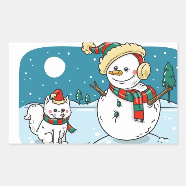 Hand Painted Holiday Snowman Rectangular Sticker (Front)