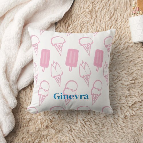Hand_painted Ice Cream Pattern Pink Throw Pillow