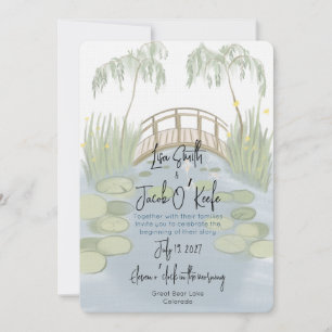 Hand painted illustrated Lilypads Wedding Invitation