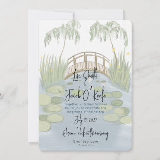 Hand painted illustrated Lilypads Wedding Invitation