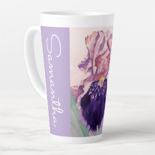 Hand Painted Iris Irises Flower Floral Watercolor Latte Mug