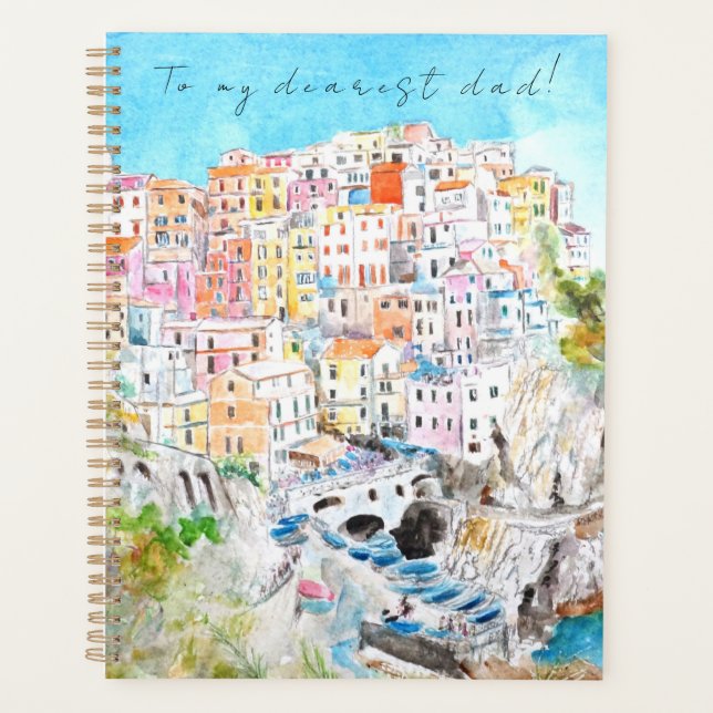 hand painted Italy Cinque Terre watercolor arts Planner (Front)