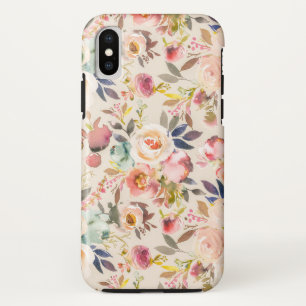 Hand painted ivory pink brown watercolor flowers iPhone x case