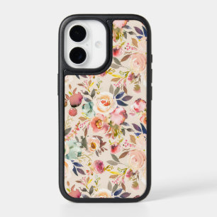 Hand painted ivory pink brown watercolor flowers iPhone 17 case