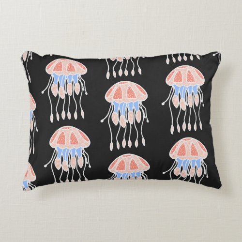 Hand_painted jellyfish vibrant vintage pattern accent pillow