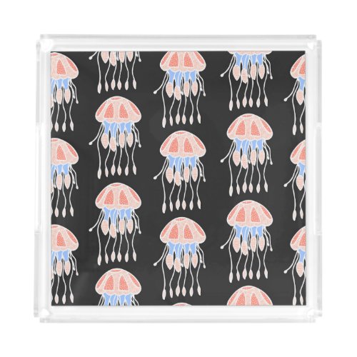 Hand_painted jellyfish vibrant vintage pattern acrylic tray
