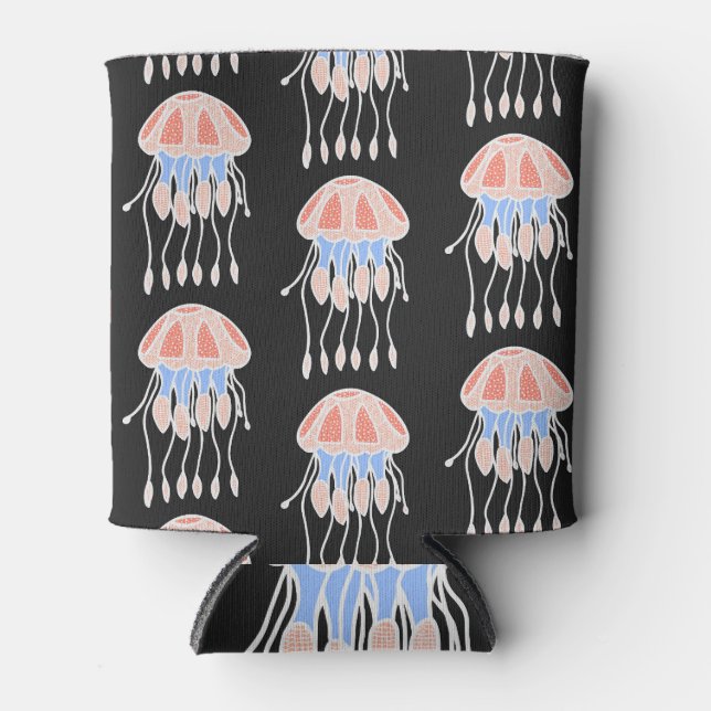 Hand-painted jellyfish, vibrant vintage pattern. can cooler (Front)