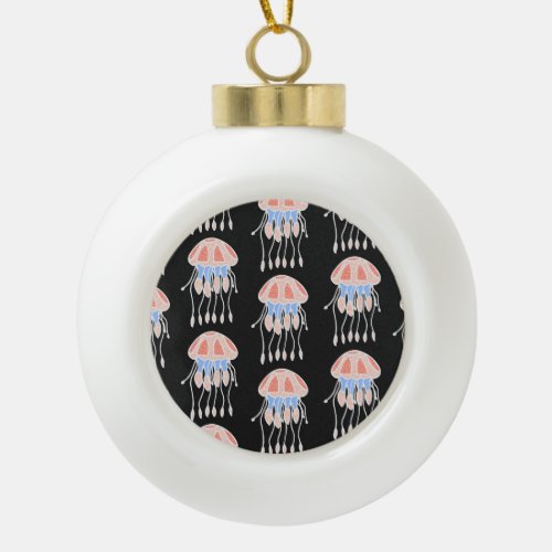 Hand_painted jellyfish vibrant vintage pattern ceramic ball christmas ornament