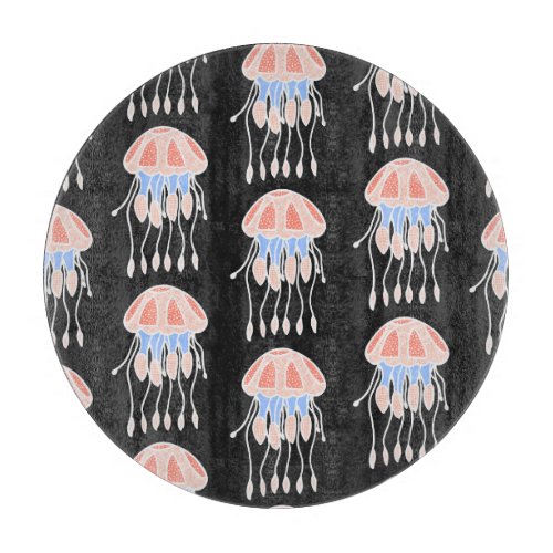 Hand_painted jellyfish vibrant vintage pattern cutting board