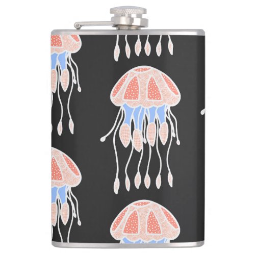 Hand_painted jellyfish vibrant vintage pattern flask