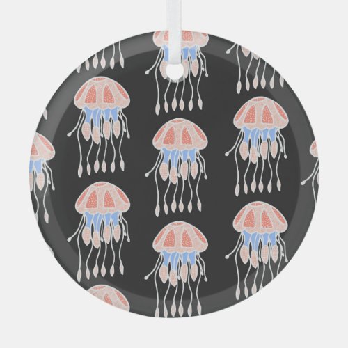 Hand_painted jellyfish vibrant vintage pattern glass ornament