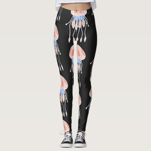 Hand_painted jellyfish vibrant vintage pattern leggings