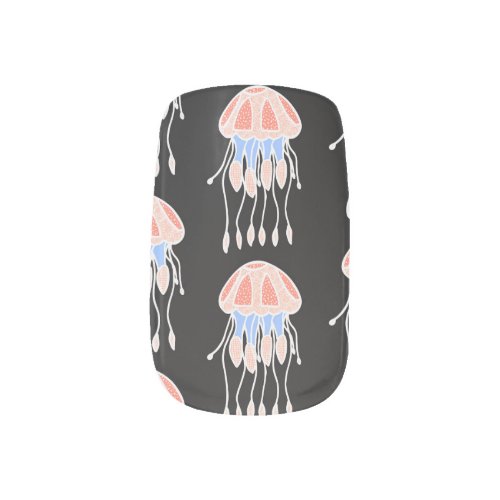 Hand_painted jellyfish vibrant vintage pattern minx nail art