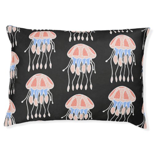 Hand_painted jellyfish vibrant vintage pattern pet bed