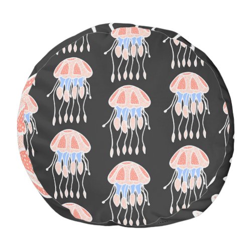 Hand_painted jellyfish vibrant vintage pattern pouf