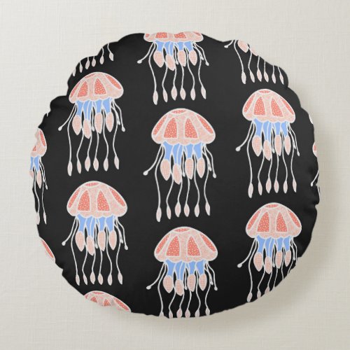 Hand_painted jellyfish vibrant vintage pattern round pillow