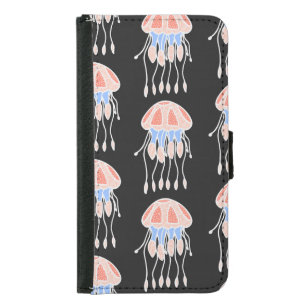 Hand-painted jellyfish, vibrant vintage pattern. samsung galaxy s5 wallet case