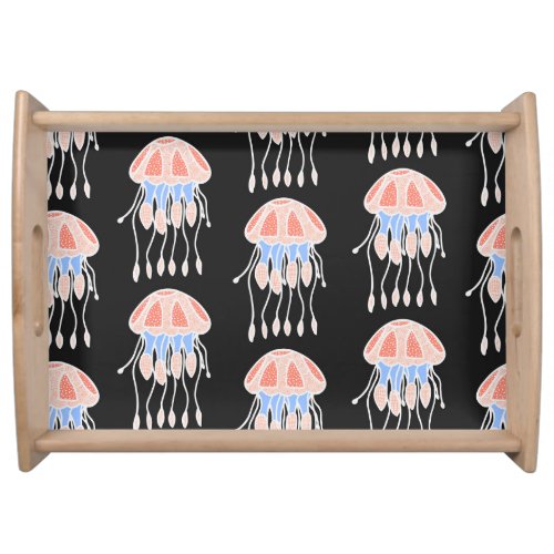 Hand_painted jellyfish vibrant vintage pattern serving tray