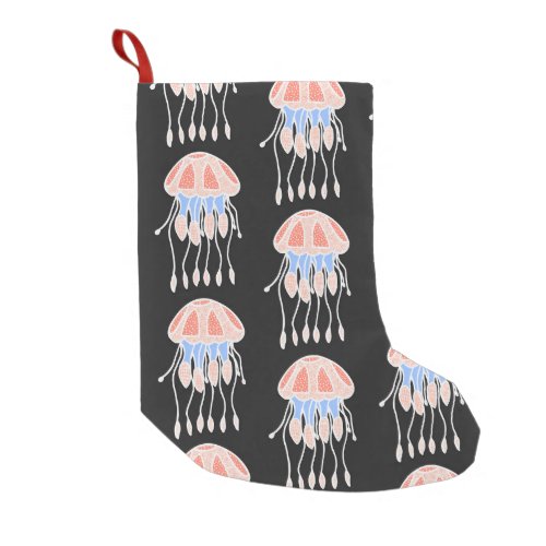 Hand_painted jellyfish vibrant vintage pattern small christmas stocking