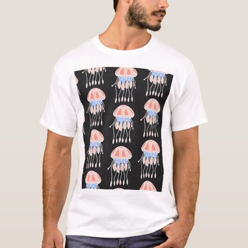 Hand_painted jellyfish vibrant vintage pattern T_Shirt