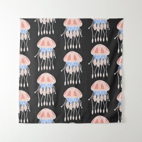 Hand_painted jellyfish vibrant vintage pattern tapestry