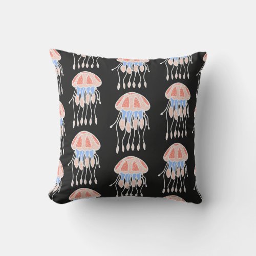 Hand_painted jellyfish vibrant vintage pattern throw pillow