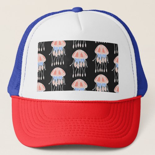 Hand_painted jellyfish vibrant vintage pattern trucker hat