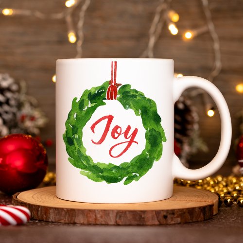 Hand_Painted Joyful Wreath Holiday Coffee Mug