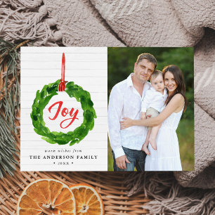 Hand-Painted Joyful Wreath Holiday Flat Card