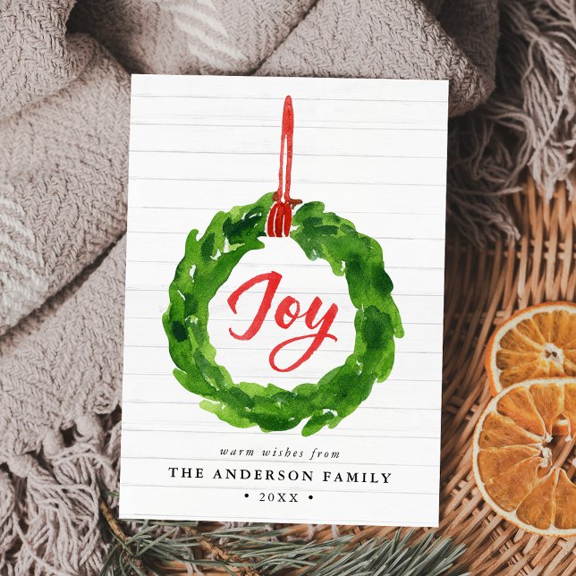 Hand-Painted Joyful Wreath Holiday Flat Card (Creator Uploaded)