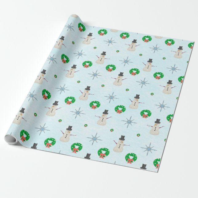 Hand painted knit snowman in a winter wonderland   wrapping paper (Unrolled)