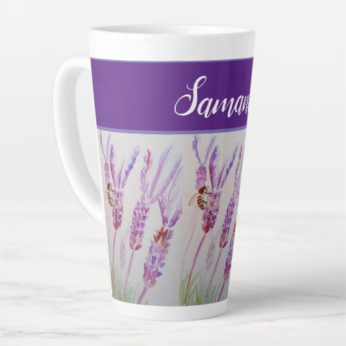 Hand Painted Lavender Flower Watercolor Birthday Latte Mug