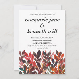 Hand painted leaves Wedding Invitation
