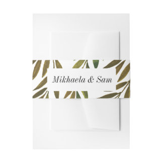 Hand painted leaves Wedding Invitation Belly Band