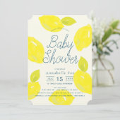 Hand Painted Lemon Blue Baby Shower Invitation (Standing Front)