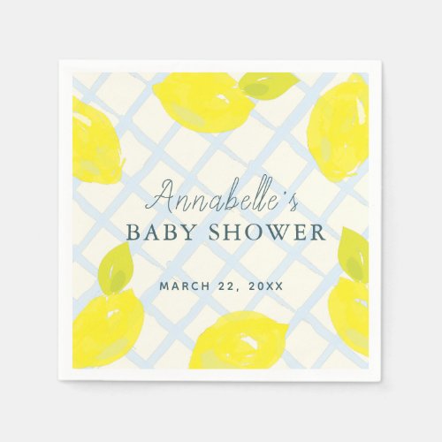 Hand_Painted Lemon Blue Baby Shower Napkins