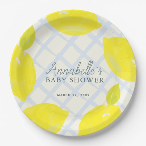 Hand_Painted Lemon Blue Baby Shower Paper Plate