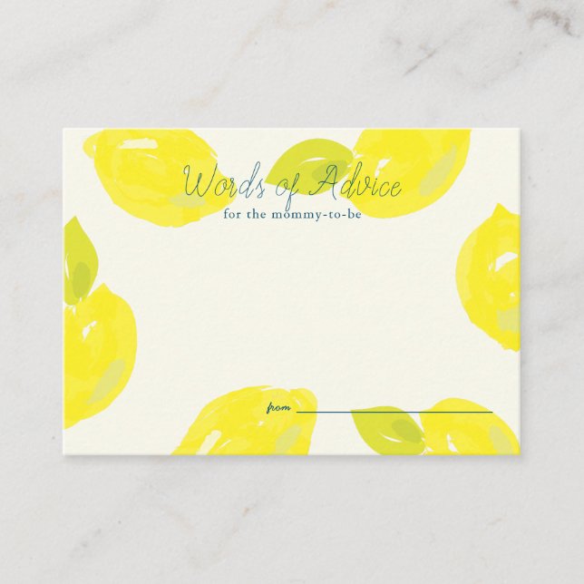 Hand-Painted Lemon Blue Check Baby Shower Advice Enclosure Card (Front)