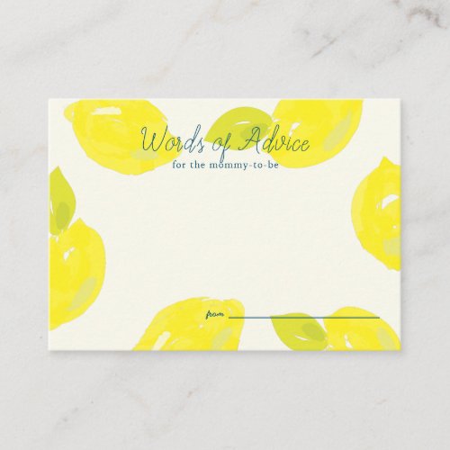 Hand_Painted Lemon Blue Check Baby Shower Advice Enclosure Card