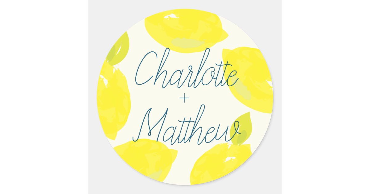 Hand Painted Lemon Citrus Name Wedding Classic Round Sticker Zazzle