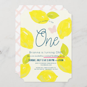 Hand Painted Lemon Girl Pink Virtual 1st Birthday Invitation