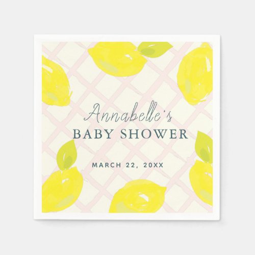 Hand_Painted Lemon Pink Baby Shower Napkins