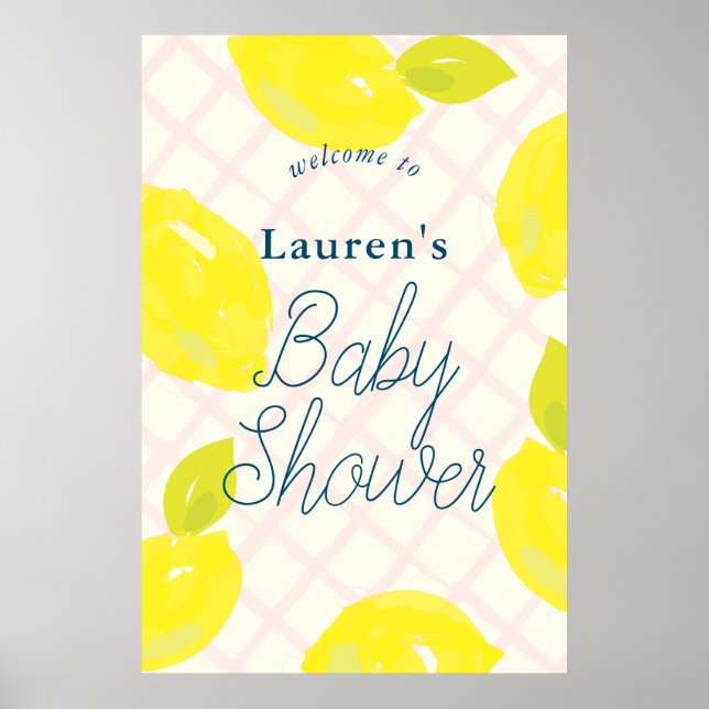 Hand Painted Lemon Pink Baby Shower Welcome Sign (Front)