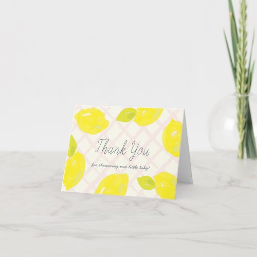 Hand_Painted Lemon Pink Checks Baby Shower Thank You Card