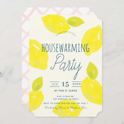 Hand Painted Lemon Pink House Warming Party Invitation