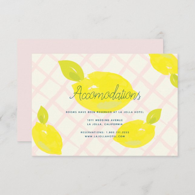 Hand Painted Lemon Wedding Accomodation Card (Front/Back)
