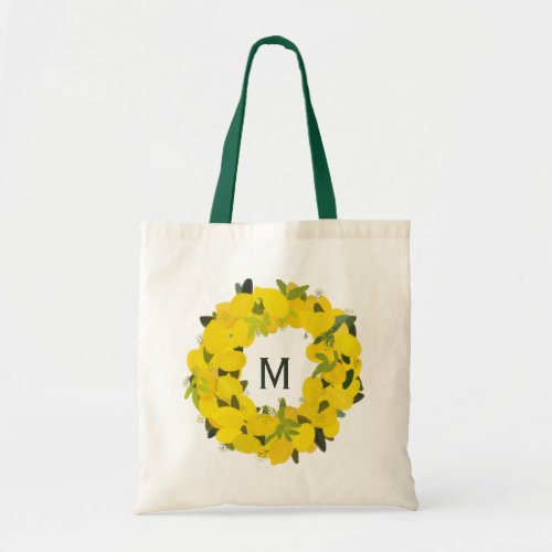 Hand Painted Lemon Wreath Monogram Tote Bag