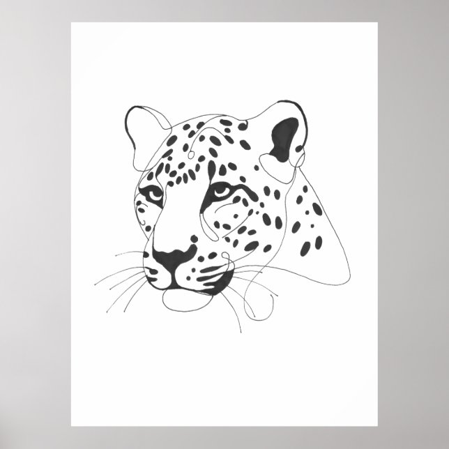 Hand Painted Leopard Minimal Line Art Poster (Front)