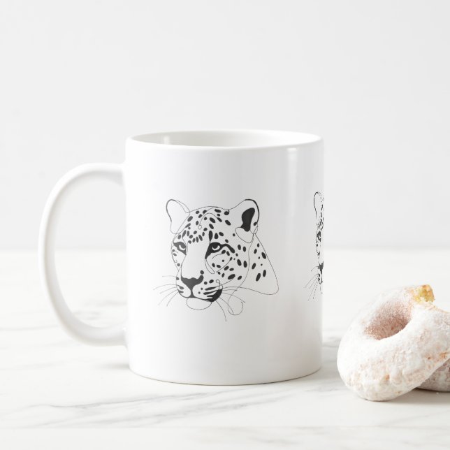 Hand Painted Leopard Minimal Style Coffee Mug (With Donut)